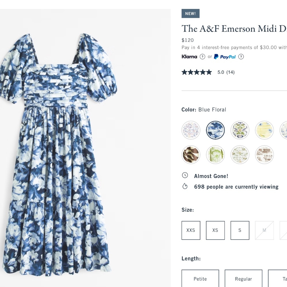 Abercrombie & Fitch Blue and White Floral Midi Dress - Picture 2 of 2